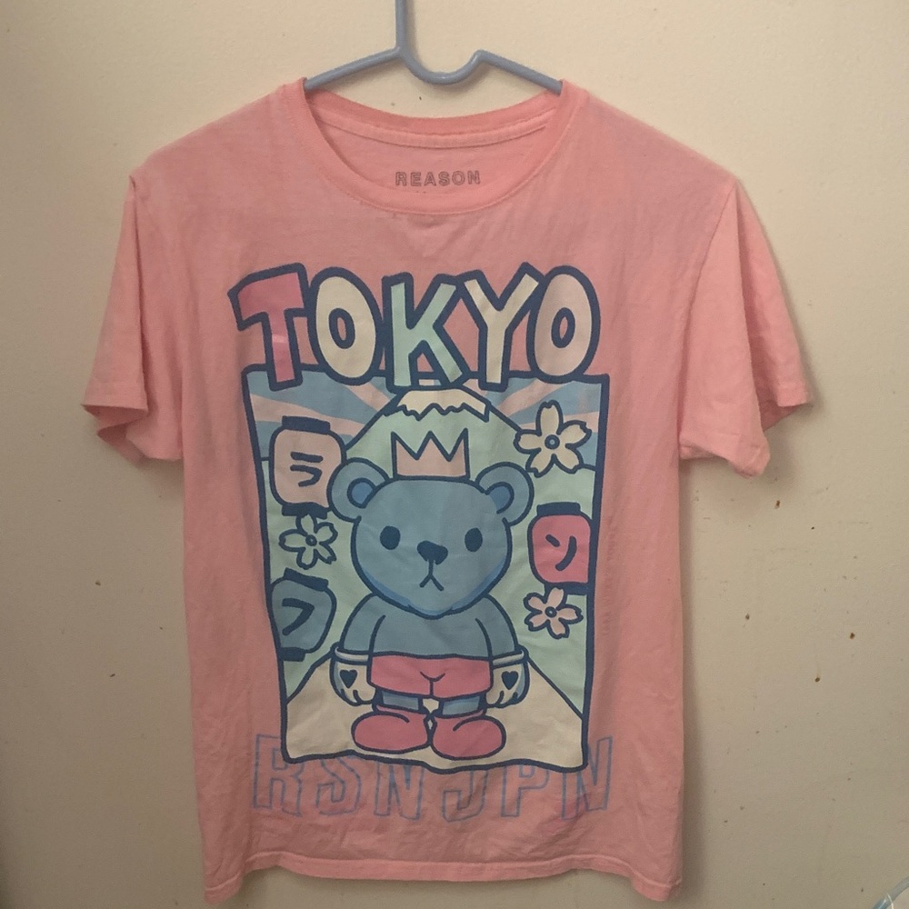 Reason Pink and Blue Tokyo Bear Tee 100% Cotton SZ Small